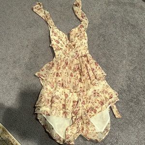 Beige and pink floral romper